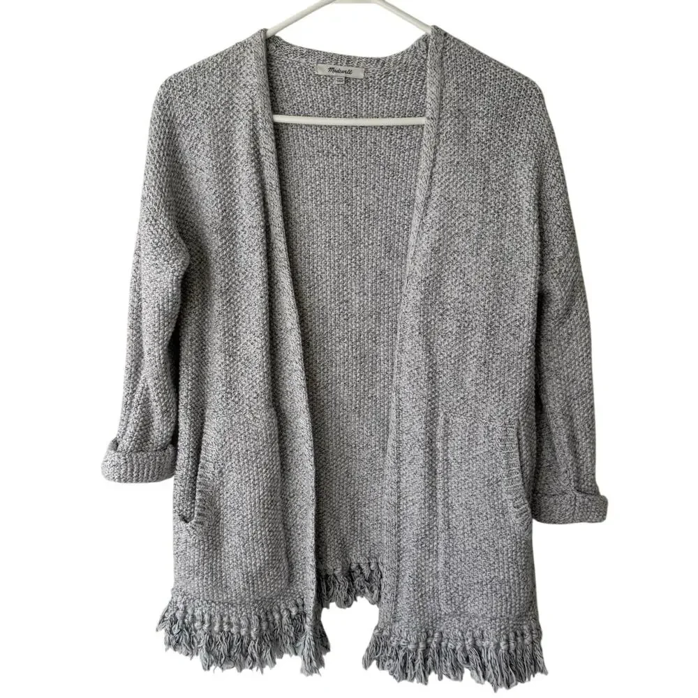 Madewell Womens XXS Memento Open Front Fringe Cardigan 100% Cotton Gray Textured - Picture 2 of 12